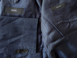 Boss 3-Piece Suit 40R Navy Blue Windowpane Wool