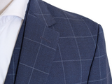 Boss 3-Piece Suit 40R Navy Blue Windowpane Wool