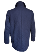 Abraham Moon Sterling Car Coat L Navy Blue Quilted Wool