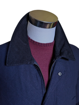 Abraham Moon Sterling Car Coat L Navy Blue Quilted Wool