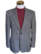 Vintage British Sport Coat 38R Grey Donegal Herringbone 2-button Wool Tweed