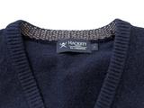 Hackett Sweater L Navy Blue V-neck Lambswool