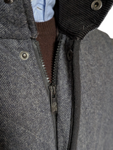 Abraham Moon Sterling Car Coat L Grey Herringbone Quilted Wool