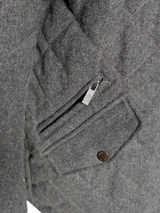 Abraham Moon Sterling Car Coat L Grey Herringbone Quilted Wool