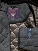 Abraham Moon Sterling Car Coat L Grey Herringbone Quilted Wool