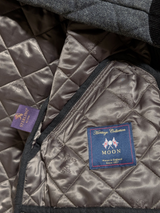 Abraham Moon Sterling Car Coat L Grey Herringbone Quilted Wool