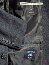 Marks & Spencer Abraham Moon Sport Coat 44S Blue Windowpane 2-button Worsted Wool Tweed