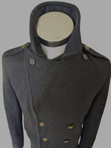 Jack Wills x Fox Bros. Pea Coat L Slim Midnight Blue Wool