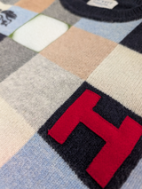 Hackett Sweater M Navy Blue Patchwork Lambswool