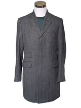 Abraham Moon Coat S/38 Grey Herringbone Wool Tweed