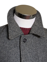 Vintage Burton Belted Balmacaan Raglan Coat S/38R Charcoal Herringbone Heavy Wool