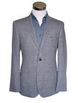 John Lewis x Kynoch Sport Coat 42R Grey Blue Windowpane 2-button Wool/Cotton