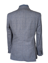 John Lewis x Kynoch Sport Coat 42R Grey Blue Windowpane 2-button Wool/Cotton