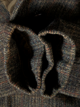 Vintage Dunn & Co. Harris Tweed Balmacaan Raglan Coat 38R Greenish Brown Plaid wool