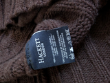 Hackett Sweater M Brown Cableknit Shawl Collar Cardigan Geelong Wool