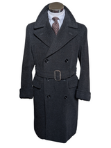 Vintage Crombie Belted DB Great Coat 40R Charcoal Heavy Wool