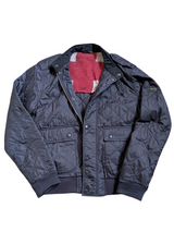 Barbour Jacket M Navy Blue Quilt Flyer Padded Polyester Union Jack