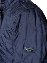 Barbour Jacket M Navy Blue Quilt Flyer Padded Polyester Union Jack