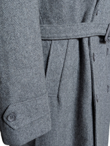 Vintage John Collier Belted Winter Coat M/40R Warm Grey Herringbone Heavy Wool