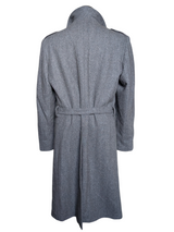 Vintage John Collier Belted Winter Coat M/40R Warm Grey Herringbone Heavy Wool