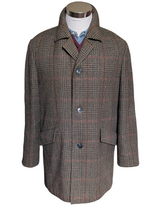 Vintage British Half Raglan Car Coat 44R Greenish Brown Plaid Wool Tweed