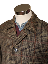 Vintage British Half Raglan Car Coat 44R Greenish Brown Plaid Wool Tweed