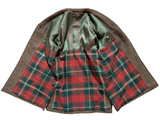 Vintage British Half Raglan Car Coat 44R Greenish Brown Plaid Wool Tweed