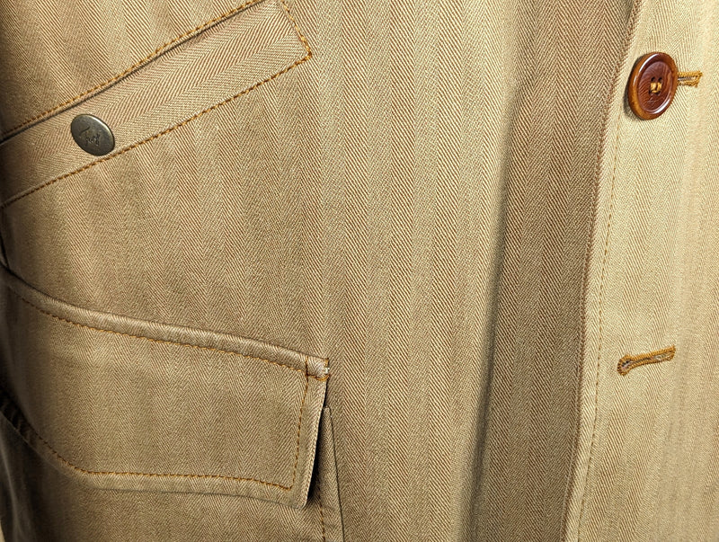 Fay Coat L/XL Tan Herringbone 3-Button Heavy Cotton