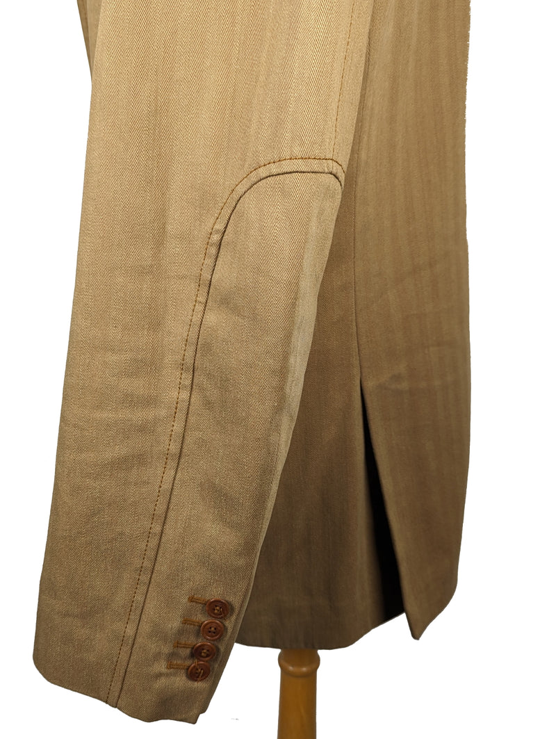 Fay Coat L/XL Tan Herringbone 3-Button Heavy Cotton