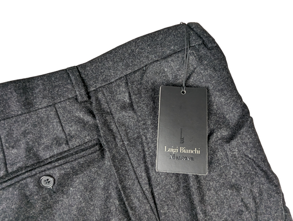 Luigi Bianchi Trousers 32, Charcoal Flat front Slim fit Wool Flannel