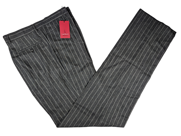 Luigi Bianchi Trousers 36 Charcoal Pinstripes Flat front Full Leg Wool/Cashmere
