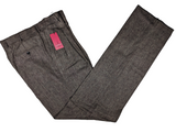 Luigi Bianchi Trousers 36, Brown Pleated front Relaxed fit Wool donegal