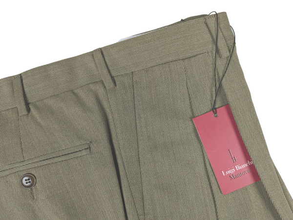 Luigi Bianchi Trousers 36, Sand Pleated front Relaxed fit Wool twill