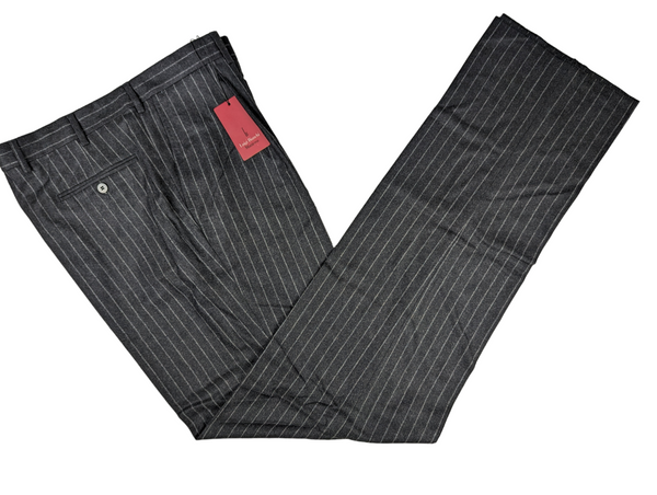Luigi Bianchi Trousers 36, Charcoal Chalk Stripe Pleated front Relaxed fit Wool flannel