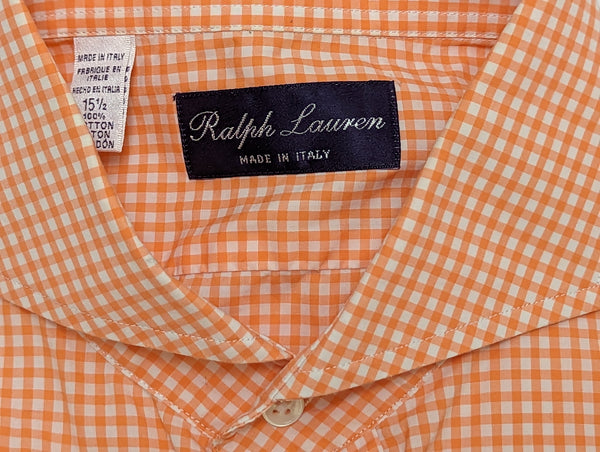 Ralph Lauren Purple Label Shirt 15.5 Orange/White Check