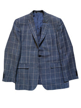 Baumler 44R Blue Windowpane Bottoli Cotton/Linen