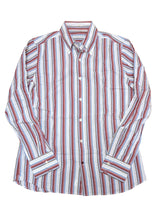 Carrel Shirt M 15.75 Red/White/Sky/Brown Striped Seersucker Cotton