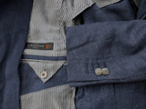 Corneliani ID Sport Coat 38R Blue 2-button Linen/Wool with leather trim