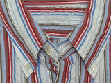 Carrel Shirt M 15.75 Red/White/Sky/Brown Striped Seersucker Cotton