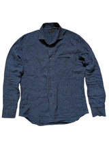 Corneliani Sport Shirt L 16.5 Navy Blue Linen One-Piece Collar