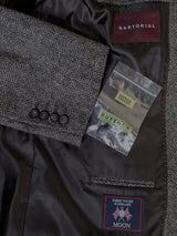 Marks & Spencer Abraham Moon Sport Coat 48L Grey Herringbone 2-button Worsted Wool Tweed