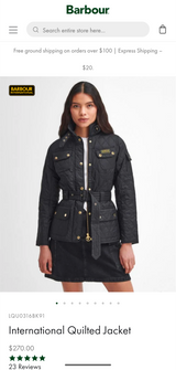 Barbour Ladies International Belted Jacket M/6 US Navy Polar Quilted Polyester