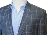 Baumler 44R Blue Windowpane Bottoli Cotton/Linen