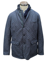 Pal Zileri Coat XXL/3XL Soft Navy Quilted Polyester Leather Trim