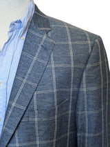 Baumler 44R Blue Windowpane Bottoli Cotton/Linen