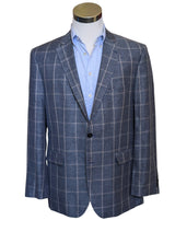 Baumler 44R Blue Windowpane Bottoli Cotton/Linen