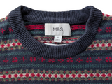Marks & Spencer Sweater S Navy Multi Fair Isle Lambswool
