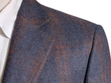 Vitale Barberis Flannel Suit 40R Navy Brown Plaid Wool 120s