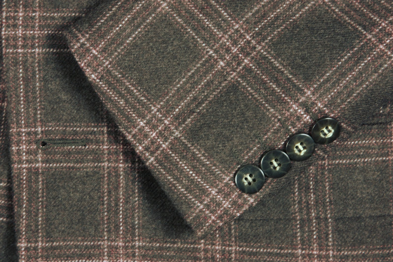 Benjamin Sport Coat Brown with mauve plaid 2-button slim fit, wool/cashmere