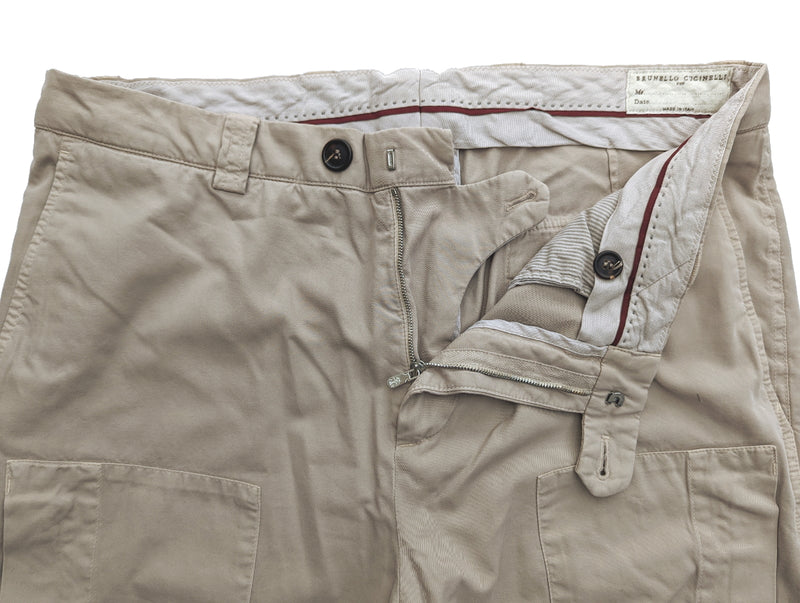Brunello Cucinelli Trousers 36 Beige Front Cargo Pockets Cotton